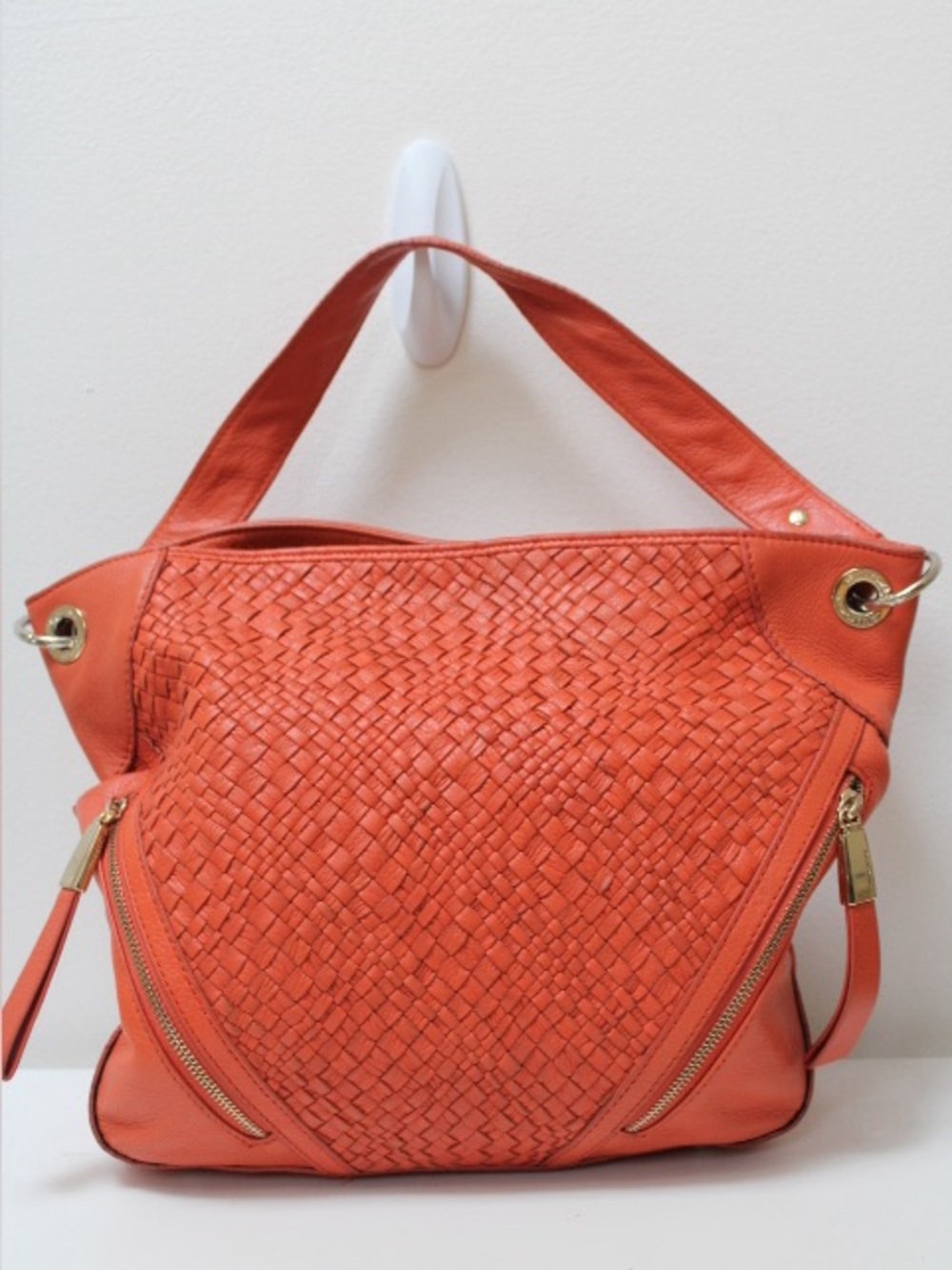 b. makowsky Woven Leather Hobo in Orange with Gold Hardware - Picture 11 of 13
